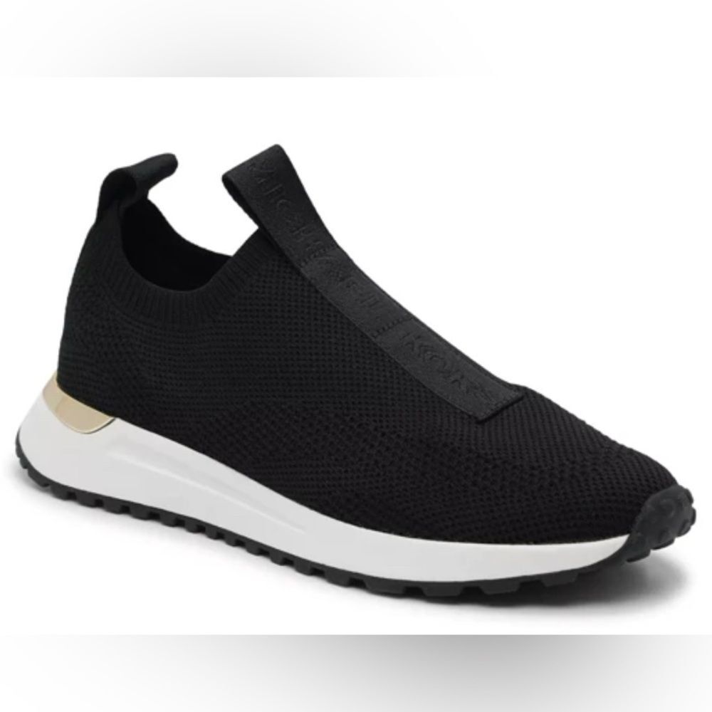 Michael Kors Bodie Slip-On Sneaker Black Knit Gold Logo Women's - 5.5 - NIB